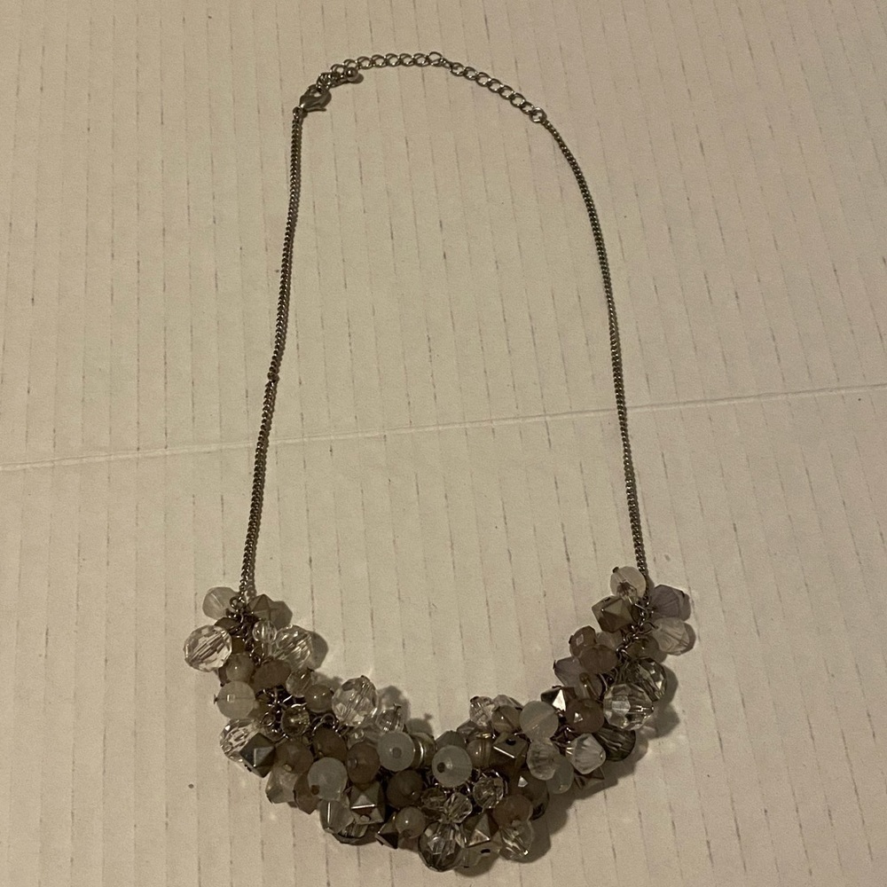Silver Beaded Cluster 16" Fashion Necklace With 3" Extender